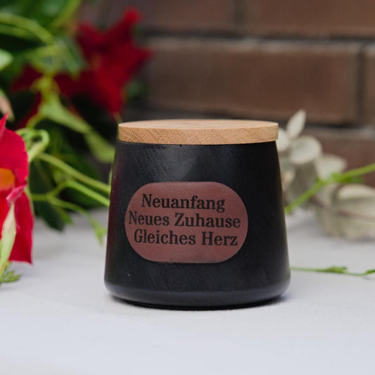 Duftkerze „Neuanfang, neues Zuhause, gleiches Herz“